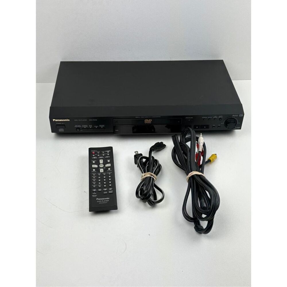 Vintage 2002 Panasonic DVD-RV32 DVD/CD Player Black w/ Remote & AV Cable Bundle